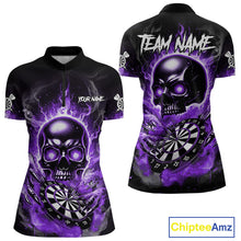 Load image into Gallery viewer, Custom Fire Flame Dartboard Lightning Purple Skull Dart Women Quarter-Zip Jerseys Dart Team Shirt NYN1675