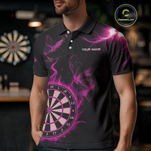 Load image into Gallery viewer, Custom Pink Smokes Butterfly Flame Dartboard Dart Men Polo Jerseys Dart Team Shirt NYN1676