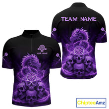 Load image into Gallery viewer, Custom Purple Galaxy Dragon Skulls Dartboard Men Darts Quarter-Zip Shirt Dart Team Jerseys NYN1932