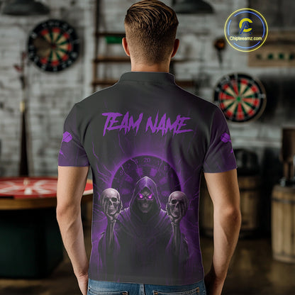 Custom Purple Grim Reaper Grey Skull Dartboard Men Darts Polo Shirt Grunge Dart Jerseys NYN1936