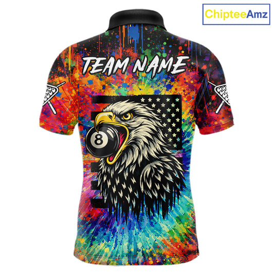 Colorful Tie-Dye Funny Eagle 8 Ball Men Billiards Shirt Personalized Pool Balls Billiard Attire NYN2689
