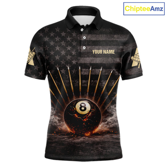 American Flag Cracked Ball 8 Billiards Pool Sticks Shirt For Men Custom Grunge Billiard Balls Attire NYN2691