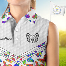 Load image into Gallery viewer, Butterfly Womens White Pattern Golf Sleeveless Polo Shirt Custom Name Floral Colorful Watercolor Golf Shirts NYN2846