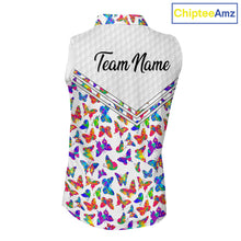 Load image into Gallery viewer, Butterfly Womens White Pattern Golf Sleeveless Polo Shirt Custom Name Floral Colorful Watercolor Golf Shirts NYN2846
