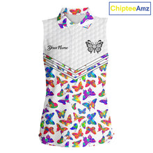 Load image into Gallery viewer, Butterfly Womens White Pattern Golf Sleeveless Polo Shirt Custom Name Floral Colorful Watercolor Golf Shirts NYN2846