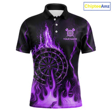 Load image into Gallery viewer, Personalized Dart Shirts For Men Custom Purple Dartboard Flame Team League Darter Jerseys NYN2849