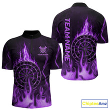 Load image into Gallery viewer, Personalized Dart Shirts For Men Custom Purple Dartboard Flame Team League Darter Jerseys NYN2849