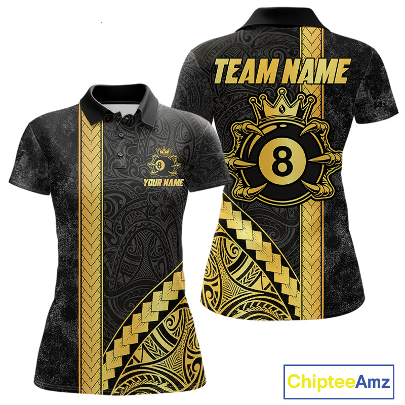 Polynesian Tribal Gold Crown 8 Ball Billiard Pool Shirt For Women Custom Outfits Billiard Team Attire NYN3218