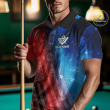 Load image into Gallery viewer, Red - Blue Grunge American Flag Billiard Pool Shirt For Men Personalized Patriot Billiard Team Attire NYN3219
