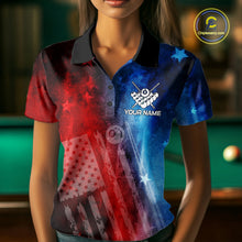 Load image into Gallery viewer, Red - Blue Grunge American Flag Billiard Pool Shirt For Women Personalized Patriot Billiard Team Attire NYN3219