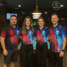 Load image into Gallery viewer, Red - Blue Grunge American Flag Billiard Pool Shirt For Men Personalized Patriot Billiard Team Attire NYN3219