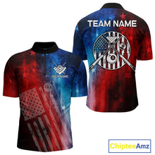 Load image into Gallery viewer, Red - Blue Grunge American Flag Billiard Pool Shirt For Men Personalized Patriot Billiard Team Attire NYN3219