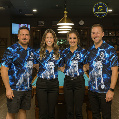 Custom Funny Wolf 8 Ball Billiard Shirt For Men Thunder Lightning Billiard Pool Team Jersey | Blue NYN3222
