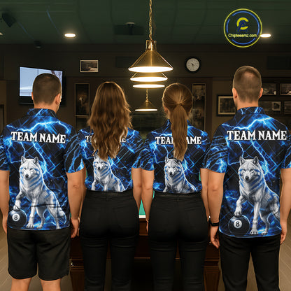 Custom Funny Wolf 8 Ball Billiard Shirt For Men Thunder Lightning Billiard Pool Team Jersey | Blue NYN3222