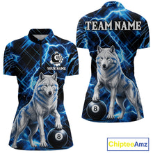 Load image into Gallery viewer, Custom Funny Wolf 8 Ball Billiard Shirt For Women Thunder Lightning Billiard Pool Team Jersey | Blue NYN3222