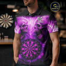 Load image into Gallery viewer, Electric Purple Skulls &amp; Dartboard Darts Shirt For Men - Custom Dart Player Jersey NYN0539