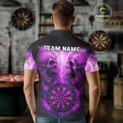 Electric Purple Skulls & Dartboard Darts Shirt For Men - Custom Dart Player Jersey NYN0539