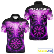 Load image into Gallery viewer, Electric Purple Skulls &amp; Dartboard Darts Shirt For Men - Custom Dart Player Jersey NYN0539