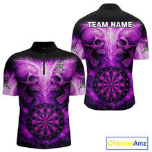 Load image into Gallery viewer, Electric Purple Skulls &amp; Dartboard Darts Shirt For Men - Custom Dart Player Jersey NYN0539
