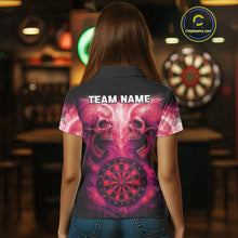 Load image into Gallery viewer, Electric Red Skulls &amp; Dartboard Darts Shirt For Women - Custom Dart Player Jersey NYN0540