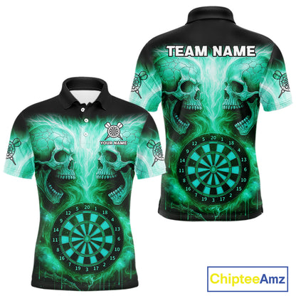 Electric Green  Skulls & Dartboard Men's Darts Shirt - Custom Name For Players NYN0541
