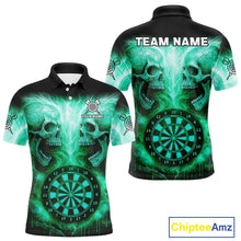 Load image into Gallery viewer, Electric Green  Skulls &amp; Dartboard Men's Darts Shirt - Custom Name For Players NYN0541
