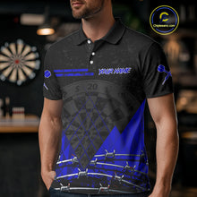 Load image into Gallery viewer, Barbed Wire &amp; Grunge Dartboard Blue Darts Shirt  For Men - Custom Name For Players NYN0547