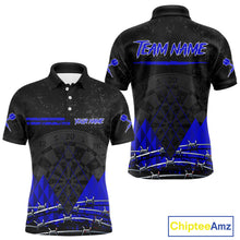 Load image into Gallery viewer, Barbed Wire &amp; Grunge Dartboard Blue Darts Shirt  For Men - Custom Name For Players NYN0547
