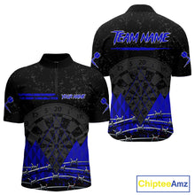 Load image into Gallery viewer, Barbed Wire &amp; Grunge Dartboard Blue Darts Shirt  For Men - Custom Name For Players NYN0547