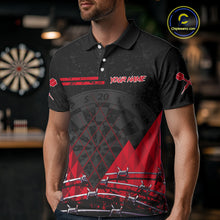 Load image into Gallery viewer, Barbed Wire &amp; Grunge Dartboard Red Darts Shirt  For Men - Custom Name For Players NYN0548