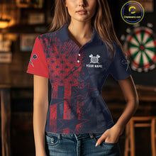 Load image into Gallery viewer, US Flag Grunge Star Dartboard Women's Darts Polo Shirt - Custom Name For Players NYN0755