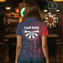 Load image into Gallery viewer, US Flag Grunge Star Dartboard Women's Darts Polo Shirt - Custom Name For Players NYN0755