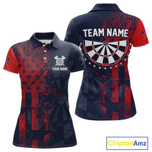 Load image into Gallery viewer, US Flag Grunge Star Dartboard Women's Darts Polo Shirt - Custom Name For Players NYN0755