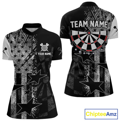 US Flag Grunge Star Dartboard Women's Darts Quarter-Zip Shirt - Custom Name For Players NYN0756