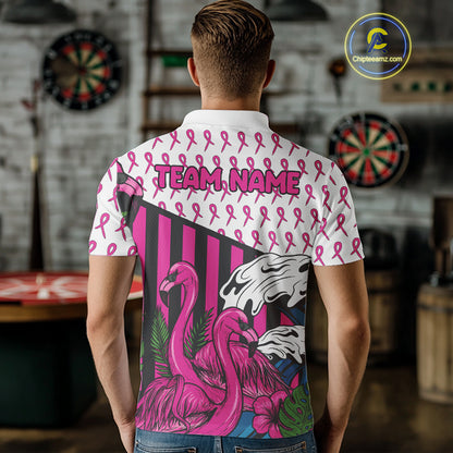 Custom Pink Ribbon Flamingo Dart Polo Shirt For Men Breast Cancer Awareness Dart Jerseys NYN1415