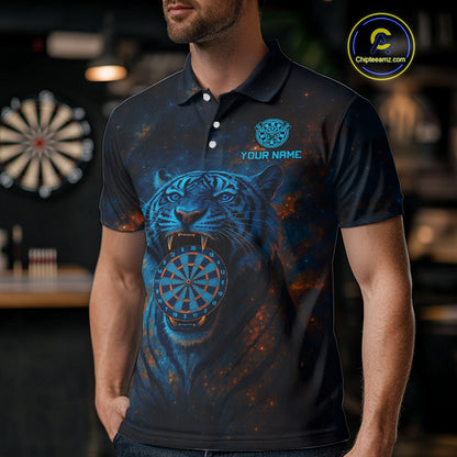 Custom Blue Orange Galaxy Tiger Dartboard Dart Polo Shirt For Men Dart Tournament Jerseys NYN1422