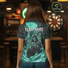 Load image into Gallery viewer, Custom Turquoise Grim Reaper Fire Flames Dart Women Polo Jerseys Outfits Skull Dart Shirt NYN1684