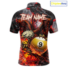 Load image into Gallery viewer, Eagle Fire Flame Pool 9 Ball &amp; 8 Ball Men's Billiard Shirt Custom Billiard Polo &amp; 1/4 Zip Attire NYN2494