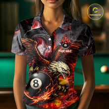 Load image into Gallery viewer, Eagle Fire Flame Pool 9 Ball &amp; 8 Ball Women's Billiard Shirt Custom Billiard Polo &amp; 1/4 Zip Attire NYN2494