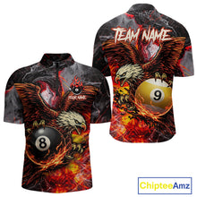 Load image into Gallery viewer, Eagle Fire Flame Pool 9 Ball &amp; 8 Ball Men's Billiard Shirt Custom Billiard Polo &amp; 1/4 Zip Attire NYN2494