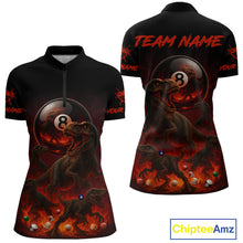 Load image into Gallery viewer, Fire Flame Dinosaur &amp; Pool 8 Ball Women Billiard Team Shirt Custom Billiard Polo &amp; 1/4-Zip Attire NYN2498