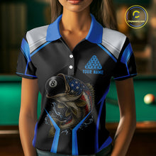 Load image into Gallery viewer, Funny Bass Hold Pool 8 Ball Women's Billiard Team Shirt Custom Billiard Polo &amp; 1/4-Zip Attire|Blue NYN2500