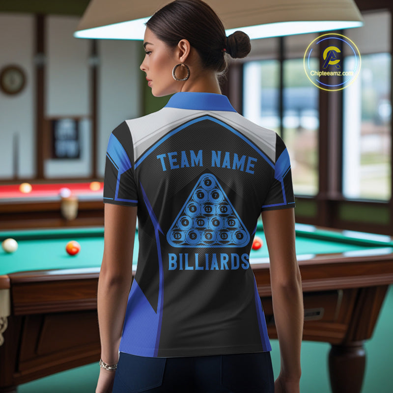 Funny Bass Hold Pool 8 Ball Women's Billiard Team Shirt Custom Billiard Polo & 1/4-Zip Attire|Blue NYN2500