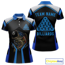 Load image into Gallery viewer, Funny Bass Hold Pool 8 Ball Women's Billiard Team Shirt Custom Billiard Polo &amp; 1/4-Zip Attire|Blue NYN2500
