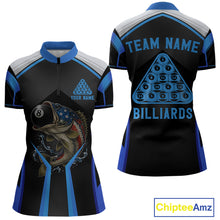 Load image into Gallery viewer, Funny Bass Hold Pool 8 Ball Women's Billiard Team Shirt Custom Billiard Polo &amp; 1/4-Zip Attire|Blue NYN2500