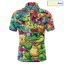 Load image into Gallery viewer, Graffiti Funny Crocodile Pool 8 Ball Men Billiard Team Shirt Custom Billiard Balls Attire NYN2501