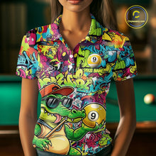 Load image into Gallery viewer, Graffiti Funny Crocodile Pool 8 Ball Women Billiard Team Shirt Custom Billiard Balls Attire NYN2501