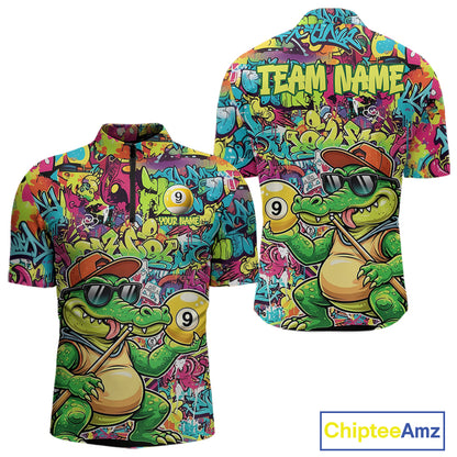 Graffiti Funny Crocodile Pool 8 Ball Men Billiard Team Shirt Custom Billiard Balls Attire NYN2501