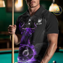 Load image into Gallery viewer, Black &amp; Purple Flames Pool 8 Ball Men's Billiard Team Shirt Custom Funny Bull Billiard Attire NYN2502