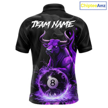 Load image into Gallery viewer, Black &amp; Purple Flames Pool 8 Ball Men's Billiard Team Shirt Custom Funny Bull Billiard Attire NYN2502